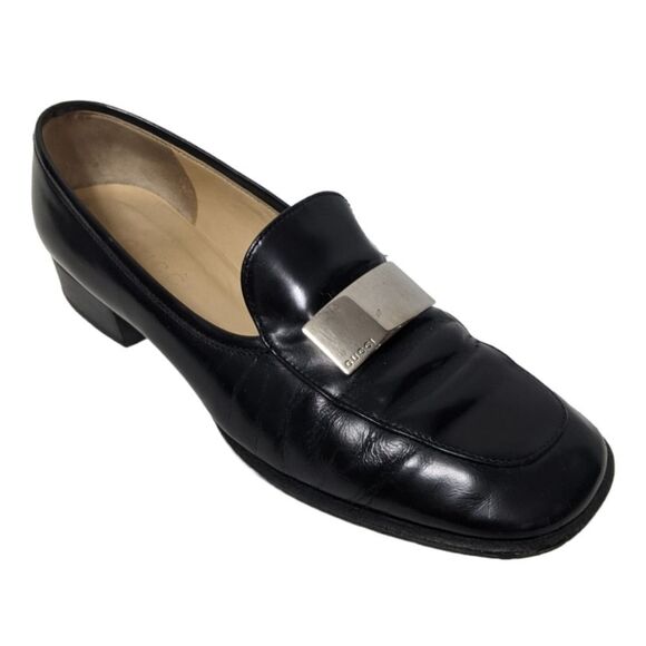 GUCCI Silver Logo Tab Leather Minimalist Loafers 6.5 - Picture 1 of 10